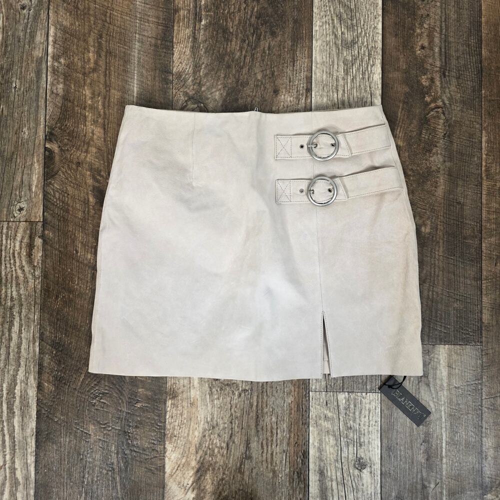 Blank NYC Cream Suede Mini Skirt Buckle  Moto 31 Fall Minimalist